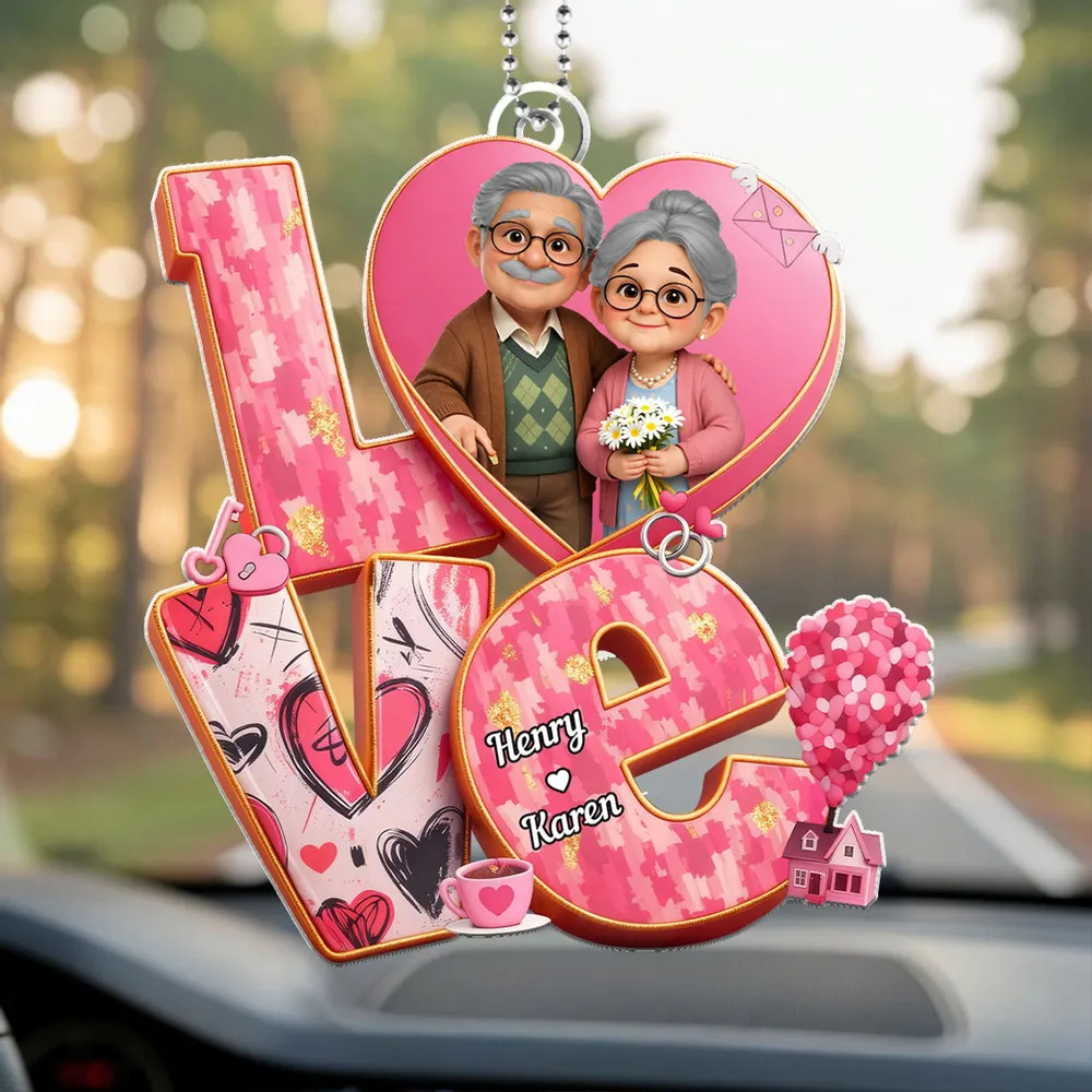 Personalized Love Car Ornament for Couples - Anniversary Gift Car Hanger MagicInPrints