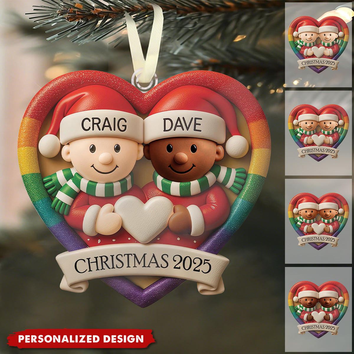 Personalized Heart-Shaped Christmas Ornament for Couples - Festive Holiday Decoration 2025 Ornament MagicInPrints