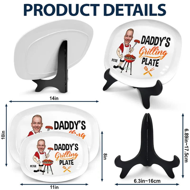 Personalized Grilling Plate for Dad with Custom Cartoon Design - Father's Day Gift Kitchen Supplies MagicInPrints