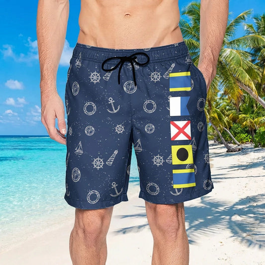 Nautical Pattern Men's Swim Trunks with Drawstring - Beachwear Beachwear MagicInPrints