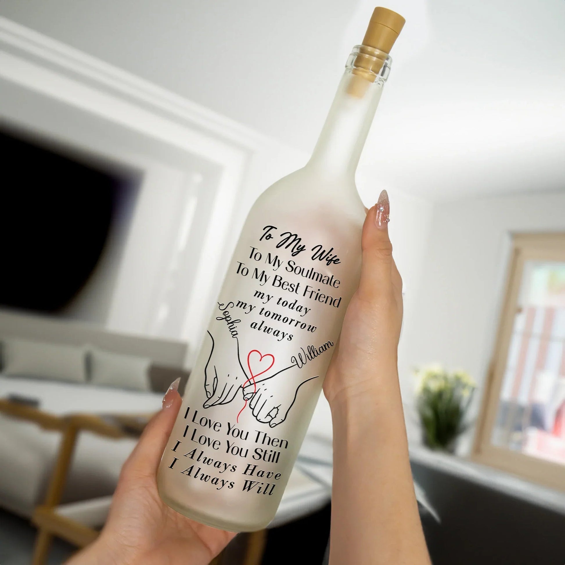Personalized LED Wine Bottle Lamp for Wife - Romantic Anniversary Gift Lamp MagicInPrints