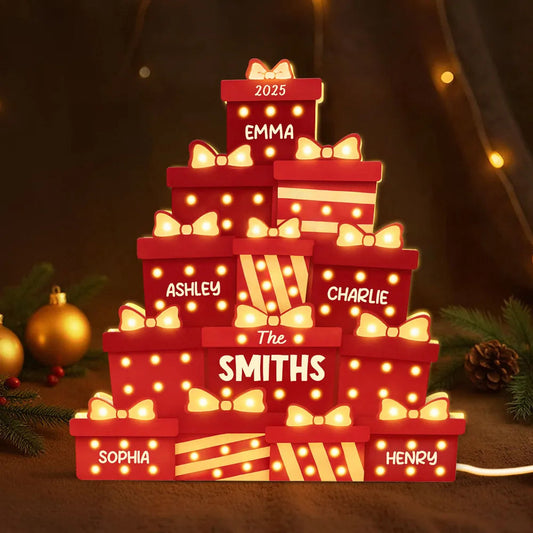 Personalized LED Christmas Gift Box Decor for Families - Holiday Home Decoration Plaque MagicInPrints