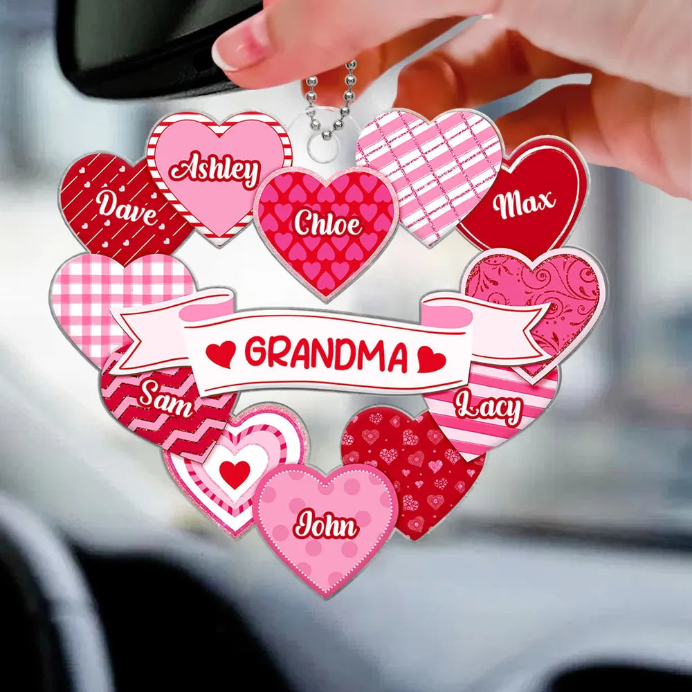 Personalized Heart Car Ornament for Grandma - Family Names Display Car Hanger MagicInPrints