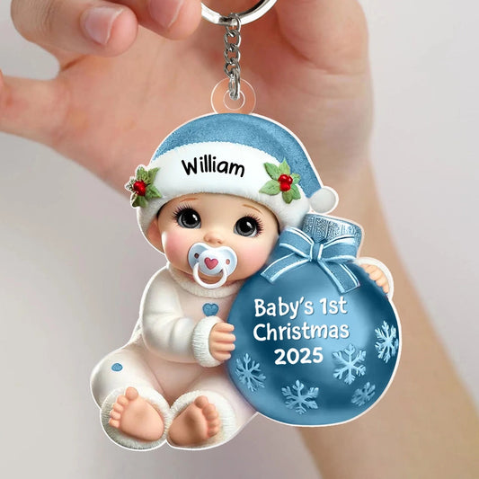 Personalized Baby's First Christmas Ornament Keychain - 2025 Keepsake Gift Keychain MagicInPrints