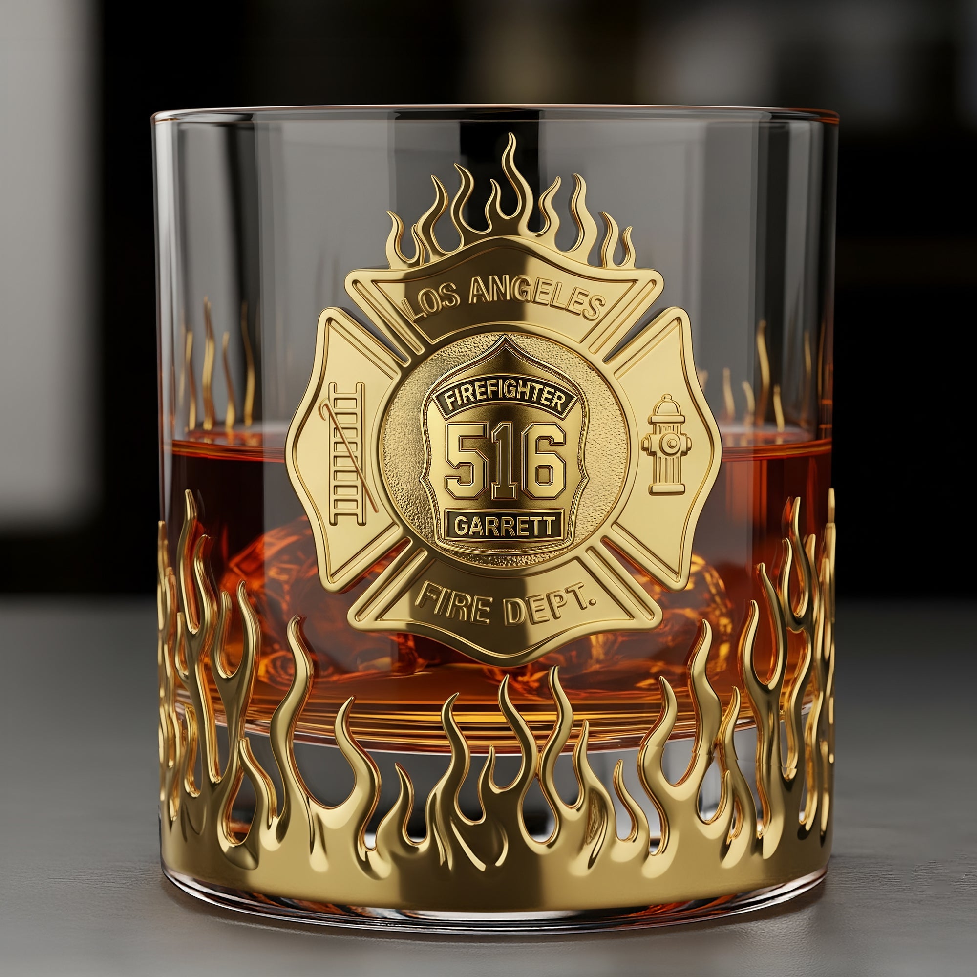 Honor the Brave: Personalized Firefighter Whiskey Glass - Perfect Gift for Retirees and Active Duty Heroes
