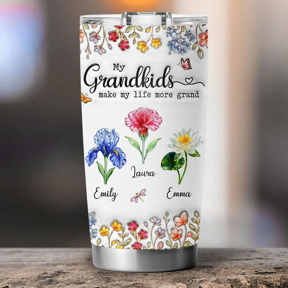 Personalized Floral Tumbler for Grandparents - Custom Names & Sentimental Gift Cup MagicInPrints
