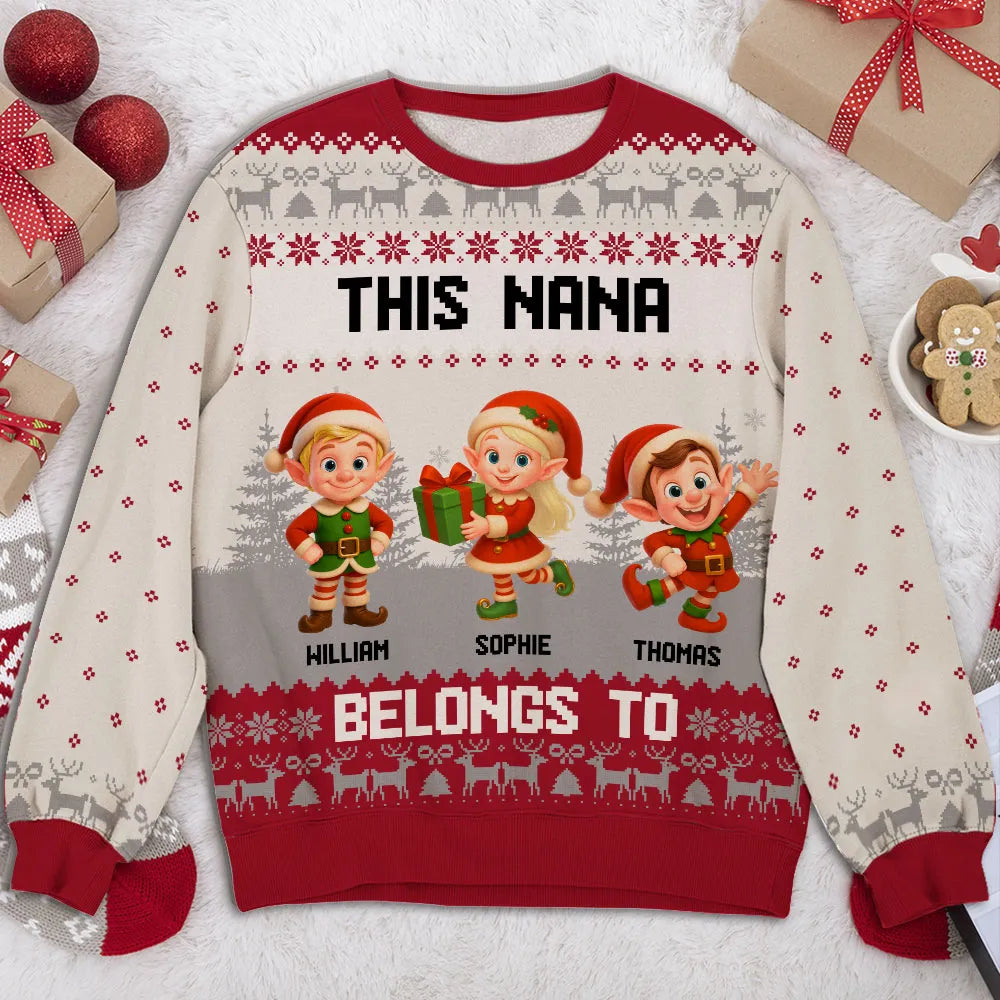 Personalized Christmas Sweater for Nana with Elf Design - Holiday Gift Cloth MagicInPrints