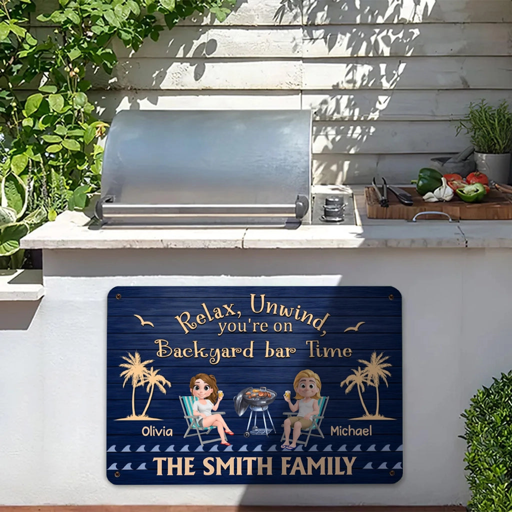 Personalized Backyard Bar Metal Sign for Families - Relax and Unwind Sign MagicInPrints