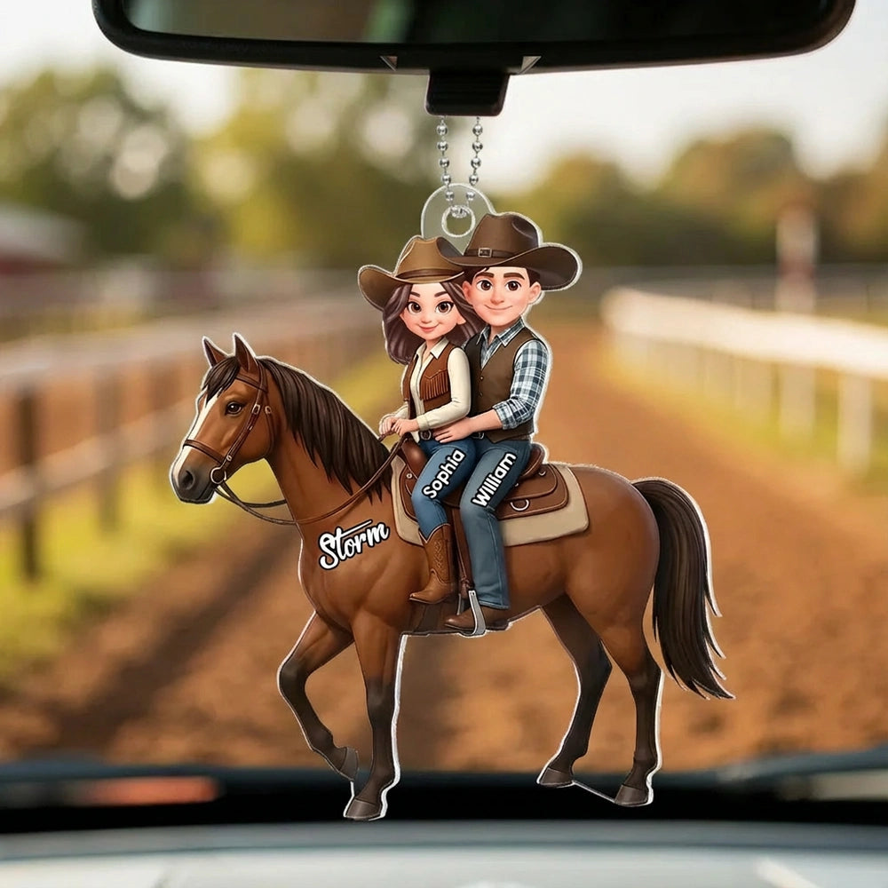 Personalized Cowboy Couple Car Ornament for Horse Lovers - Unique Gift Car Hanger MagicInPrints