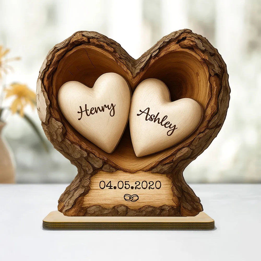 Personalized Wooden Heart Sculpture for Couples - Anniversary Gift Plaque MagicInPrints