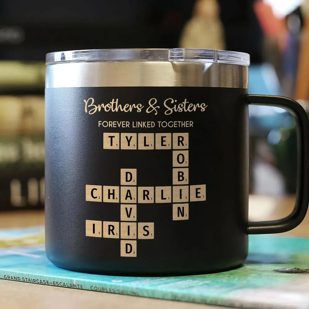 Personalized Family Mug for Siblings - Custom Names Crossword Design Cup MagicInPrints