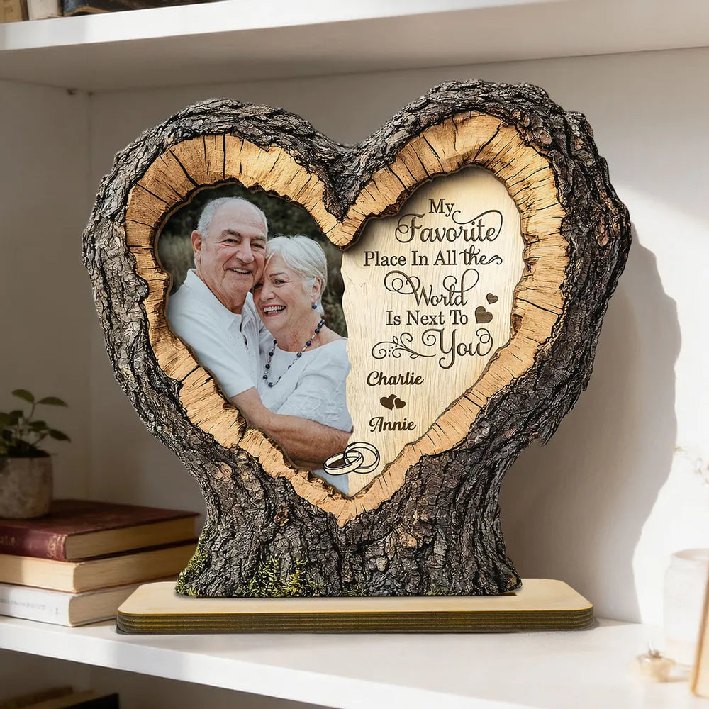 Custom Heart-Shaped Wooden Photo Frame for Couples - Anniversary Gift Plaque MagicInPrints