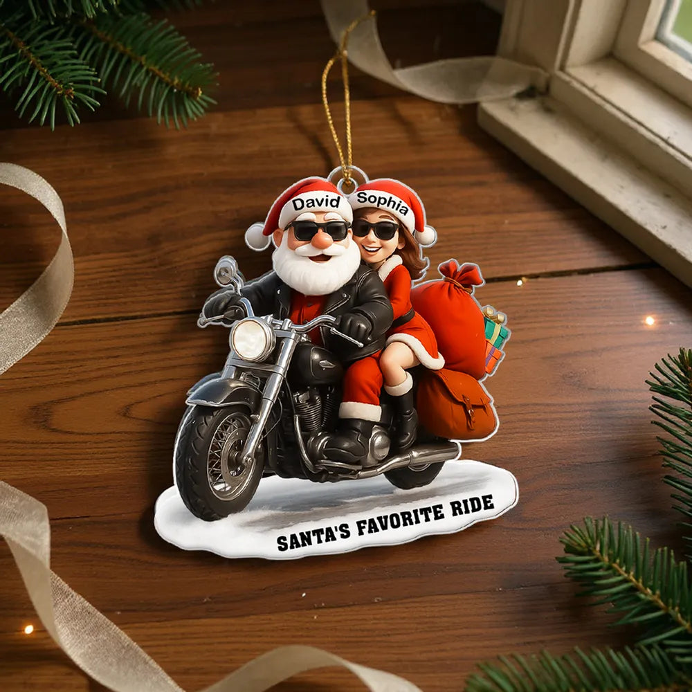 Personalized Santa and Mrs. Claus Motorcycle Christmas Ornament - Holiday Decor Ornament MagicInPrints