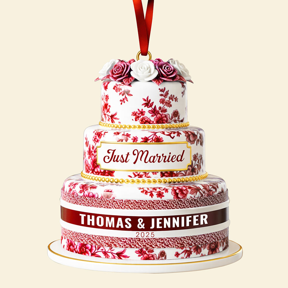 "Celebrate Your Love - Personalized Just Married Christmas Ornament - Unique Gift for Newlyweds" Ornament MagicInPrints