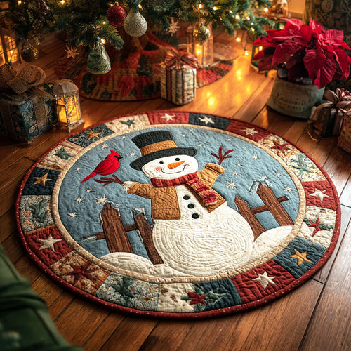 Bring Home the Joy of Winter – Personalized Quilted Round Mat – Gift for Snowman Lovers Quilted Round Mat MagicInPrints