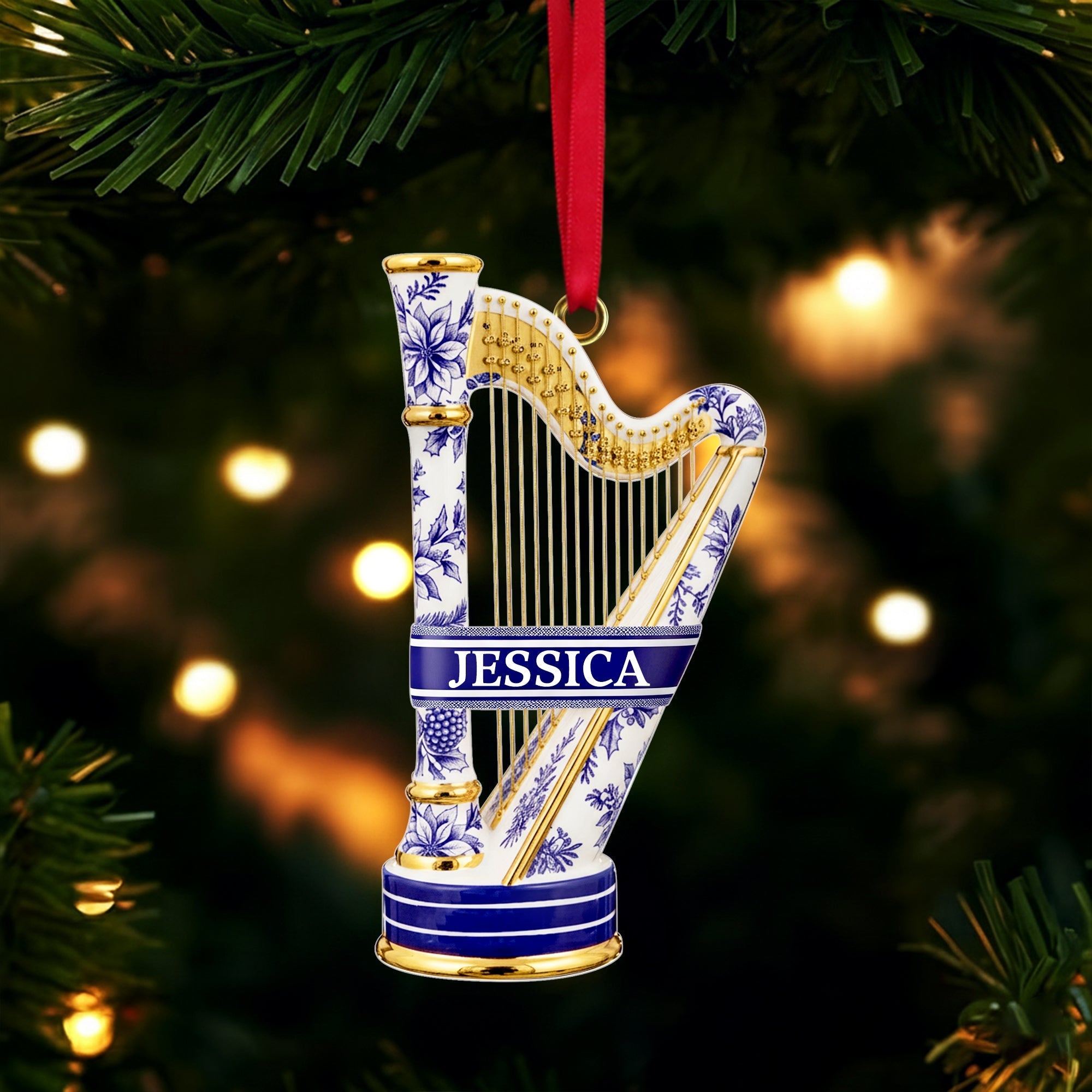 "Celebrate Music with Elegance!" - Harp Toile de Jouy Ornament - Personalized Gift for Music Lovers Ornament MagicInPrints