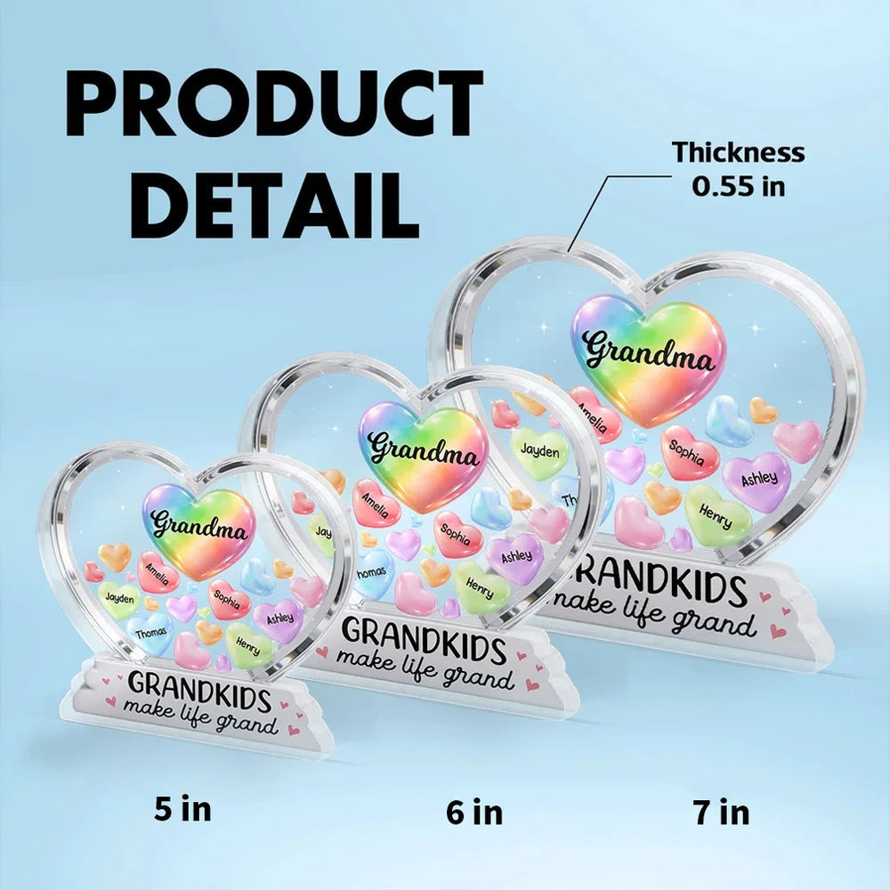 Personalized Heart-Shaped Acrylic Plaque for Grandma - Grandkids Names Display Plaque MagicInPrints