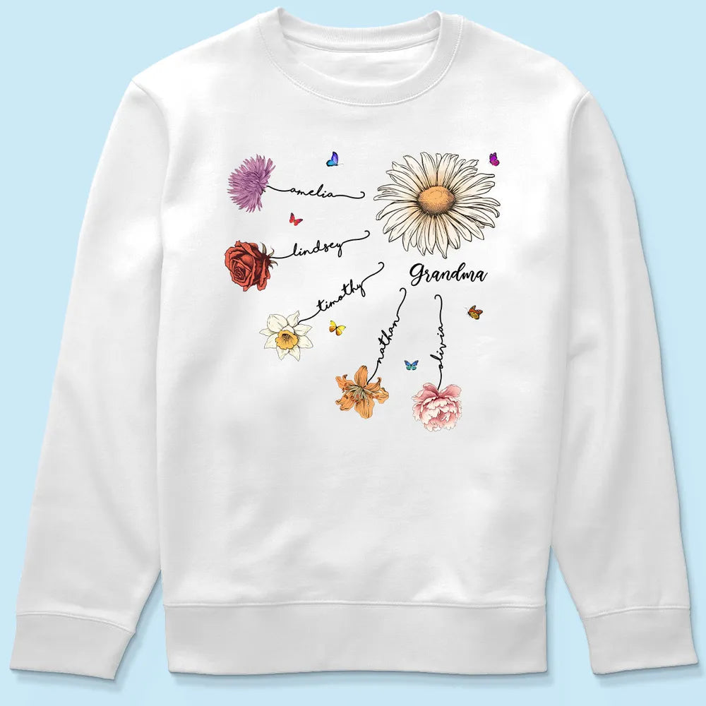 Personalized Family Flower Sweatshirt for Grandma - Sentimental Gift Cloth MagicInPrints
