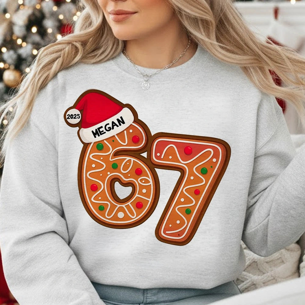 Personalized Christmas Sweatshirt for Women - Gingerbread Number Design Cloth MagicInPrints
