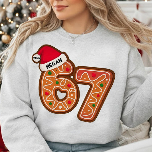 Personalized Christmas Sweatshirt for Women - Gingerbread Number Design Cloth MagicInPrints