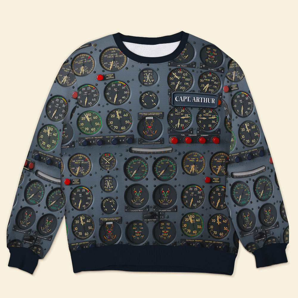 "Take Control of the Skies!" - Pilot Control Panel Ugly Sweater - Personalized Christmas Gift for Pilots Ugly Christmas Sweater MagicInPrints
