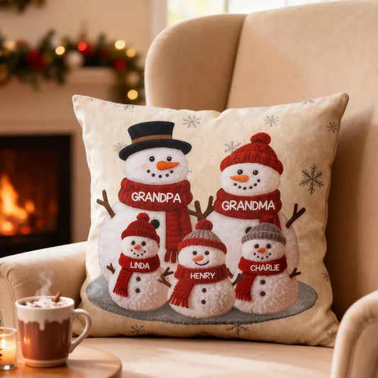 Custom Family Snowman Pillow for Grandparents - Christmas Decor Gift Pillow MagicInPrints
