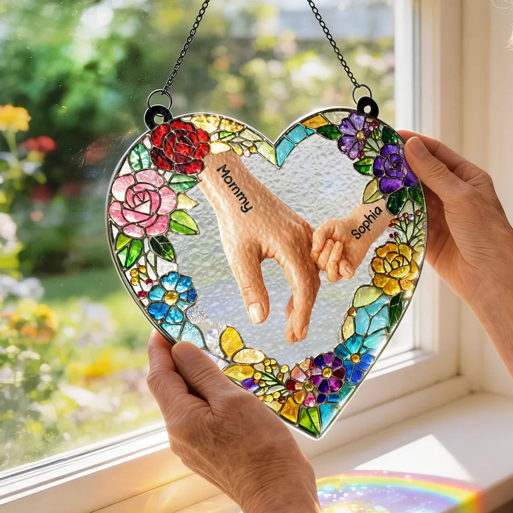 Personalized Heart-Shaped Stained Glass Sun Catcher for Mom - Mother's Day Gift Ornament MagicInPrints