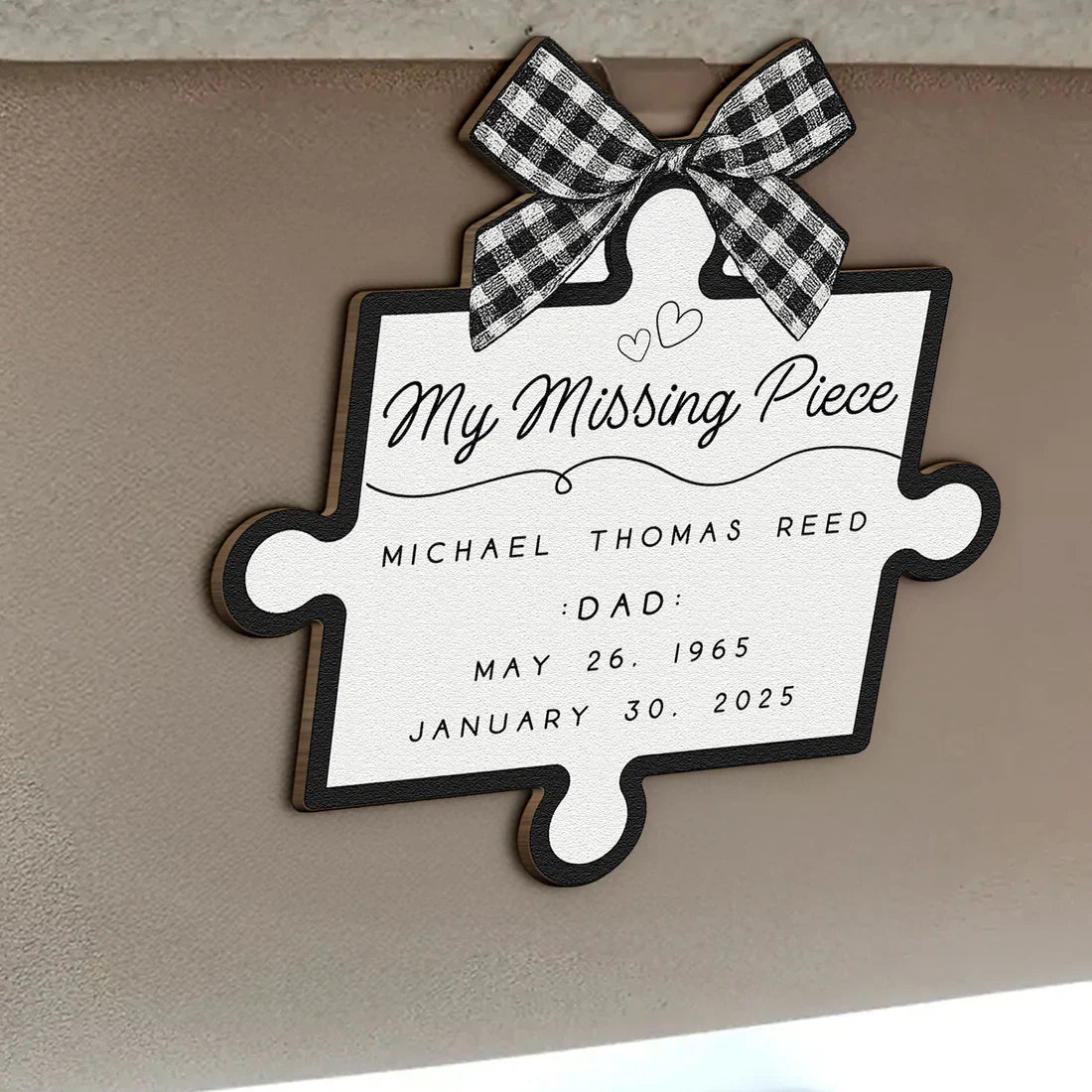 Custom Memorial Puzzle Piece Plaque for Dad - Sentimental Keepsake Car Hanger MagicInPrints