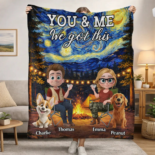 Personalized Camping Blanket for Couples with Pets - Cozy Outdoor Adventure Blanket MagicInPrints