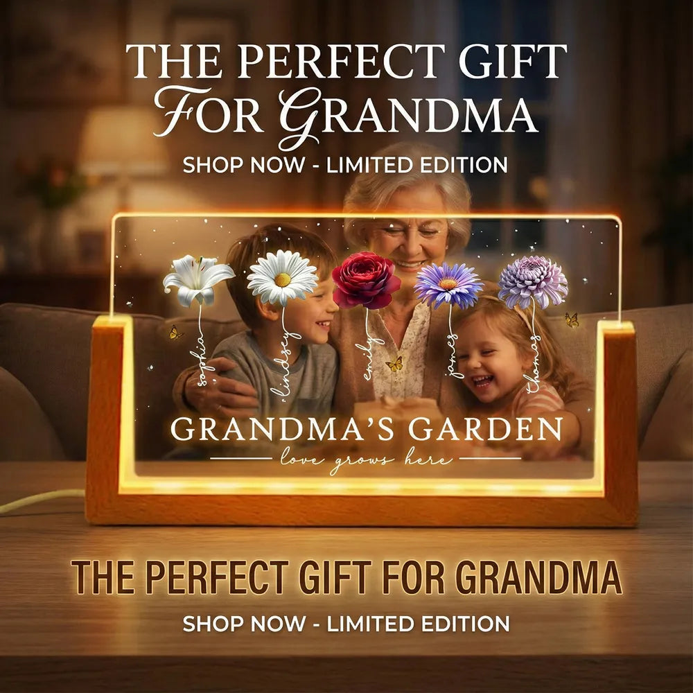 Personalized LED Acrylic Sign for Grandma - Custom Floral Display Plaque MagicInPrints