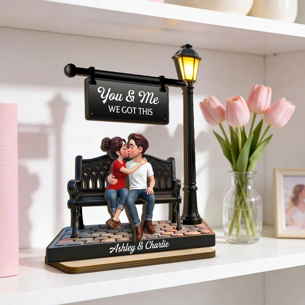 Personalized Couple Figurine Romantic Gift with Bench and Lamp Post - Anniversary Keepsake Plaque MagicInPrints
