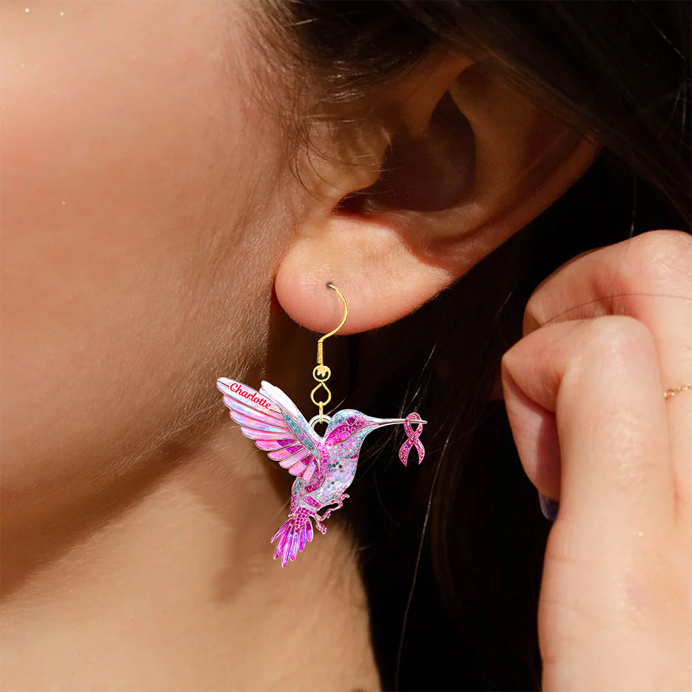 “Hope is the thing with feathers” - Personalized Hummingbird Earrings for Her, Meaningful Gift for Cancer Survivors & Loved Ones Earrings PopCulturePrints