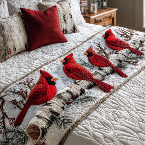 Bring Home the Joy of Cardinals – Personalized Bed Runner – Gift for Bird Lovers Quilted Bed Runner MagicInPrints