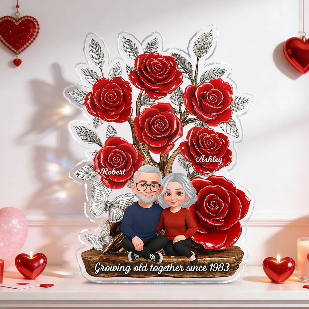 Personalized Couple Rose Display for Anniversary - Custom Names & Date Plaque MagicInPrints