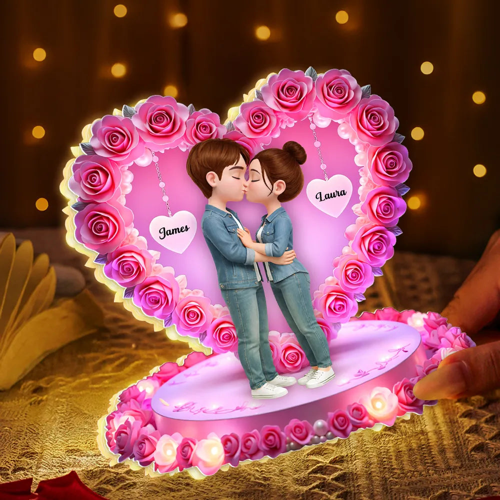 Personalized Romantic Couple Figurine with Heart Base for Valentine's Day Plaque MagicInPrints