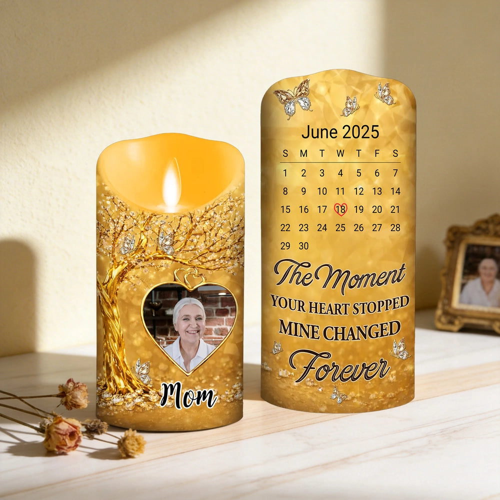 Personalized Memorial LED Candle for Mom with Photo and Date - Sentimental Keepsake Lamp MagicInPrints