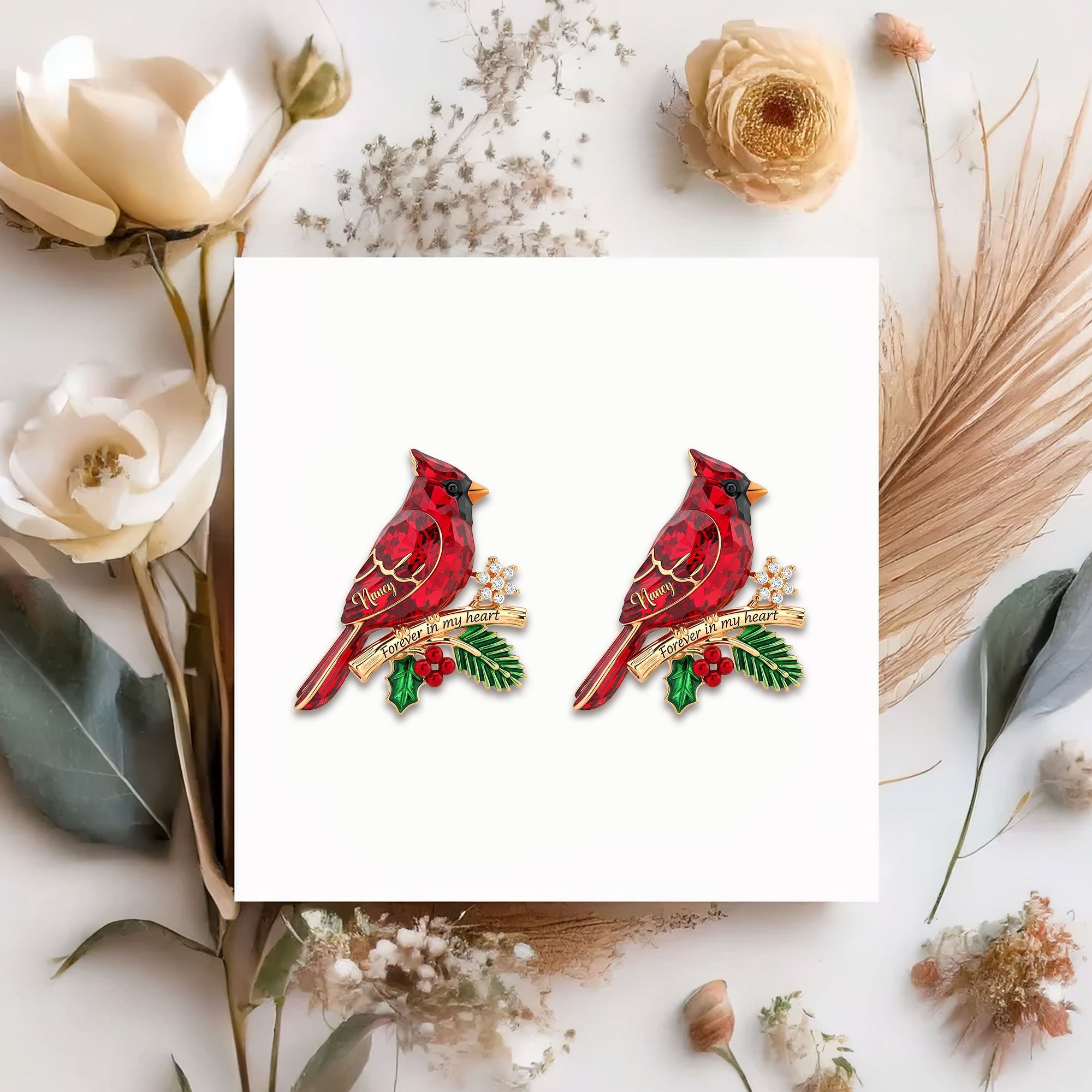 Forever In My Heart - Cardinal Heaven Christmas Stud Earrings - Personalized Gift For Her Earrings MagicInPrints