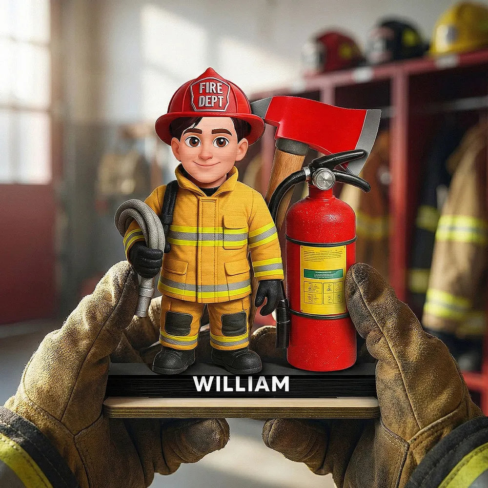 Custom Firefighter Figurine for Kids - Personalized Hero Gift Plaque MagicInPrints