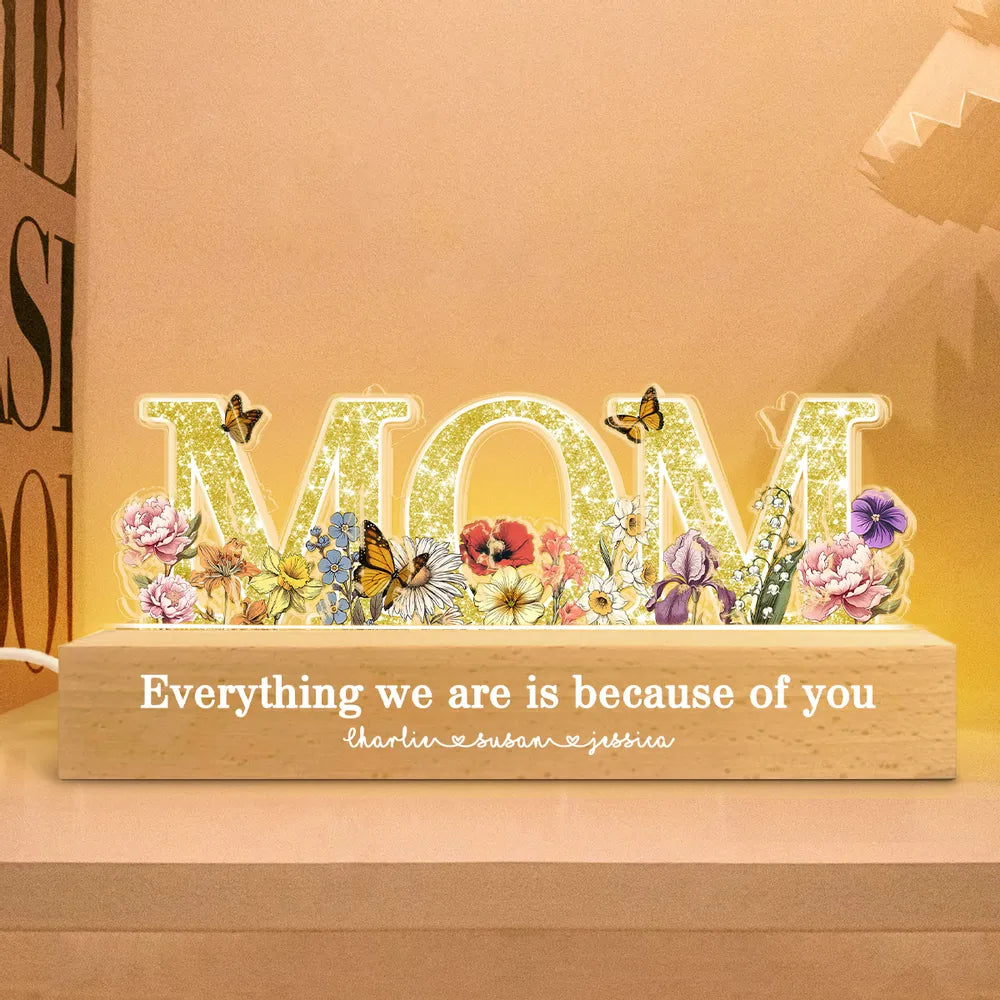 Personalized LED Wooden Night Light for Mom with Floral Design - Mother's Day Gift Plaque MagicInPrints