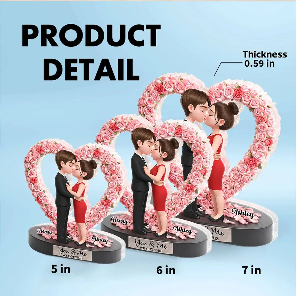 Personalized Couple Figurine Romantic Gift Heart-Shaped Base - Anniversary Present Plaque MagicInPrints