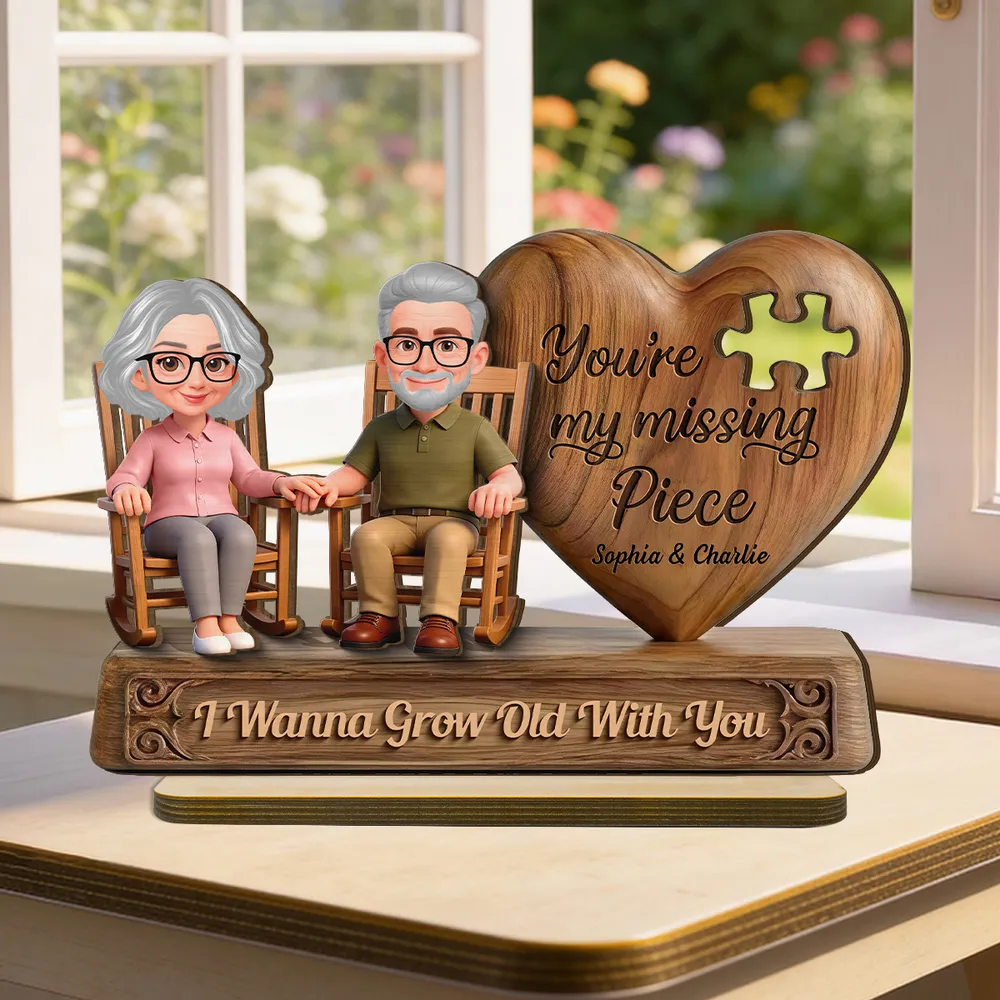 Personalized Couple Figurine with Heart Puzzle - Anniversary Gift for Seniors Plaque MagicInPrints