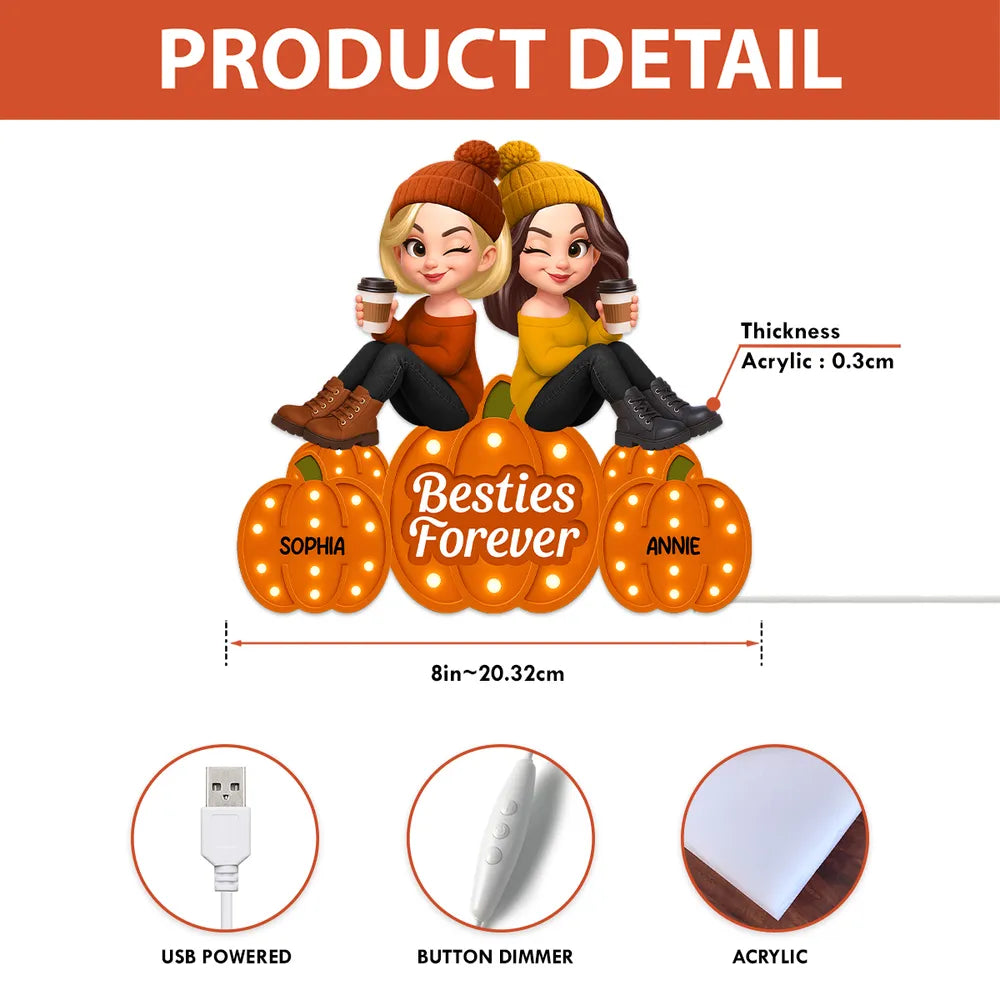 Personalized Best Friends LED Pumpkin Decor for Friends - Gift for Halloween Plaque MagicInPrints