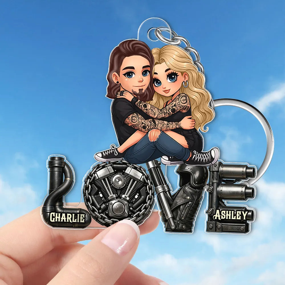Custom Couple Keychain for Bikers with Names - Romantic Gift Keychain MagicInPrints