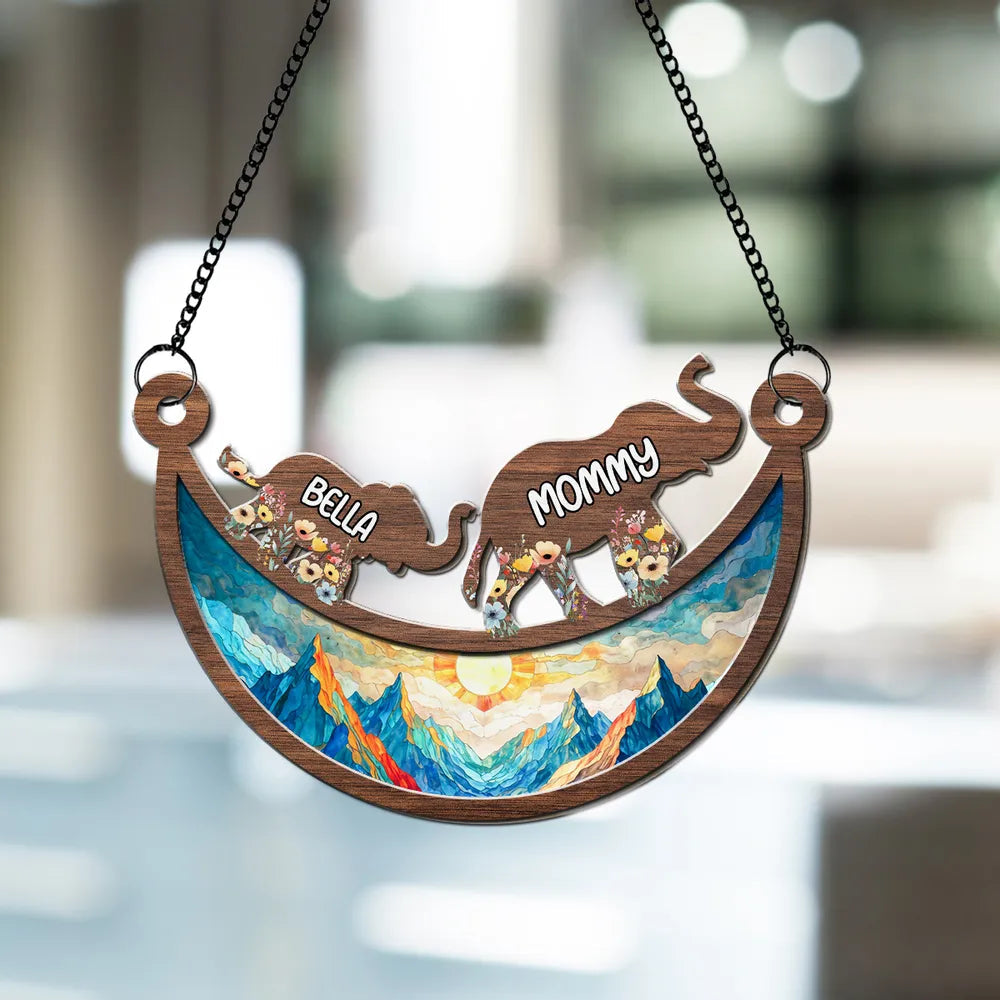 Personalized Elephant Family Wooden Ornament for Home Decor - Mother's Day Gift Ornament MagicInPrints
