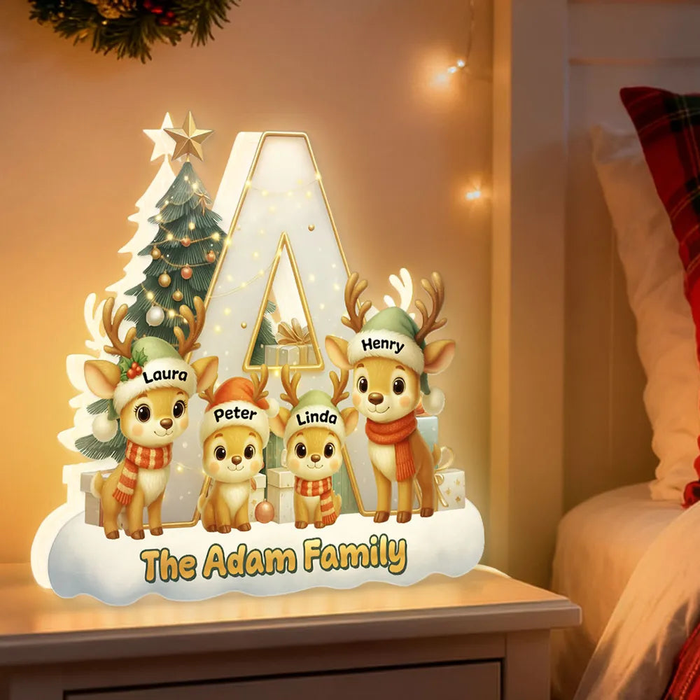 Personalized Family Reindeer Christmas Light Decor - Holiday Home Display Plaque MagicInPrints