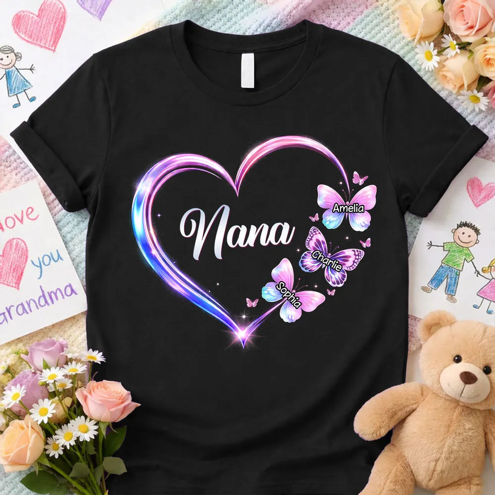 Personalized Grandma T-Shirt for Family - Custom Names and Butterflies Cloth MagicInPrints