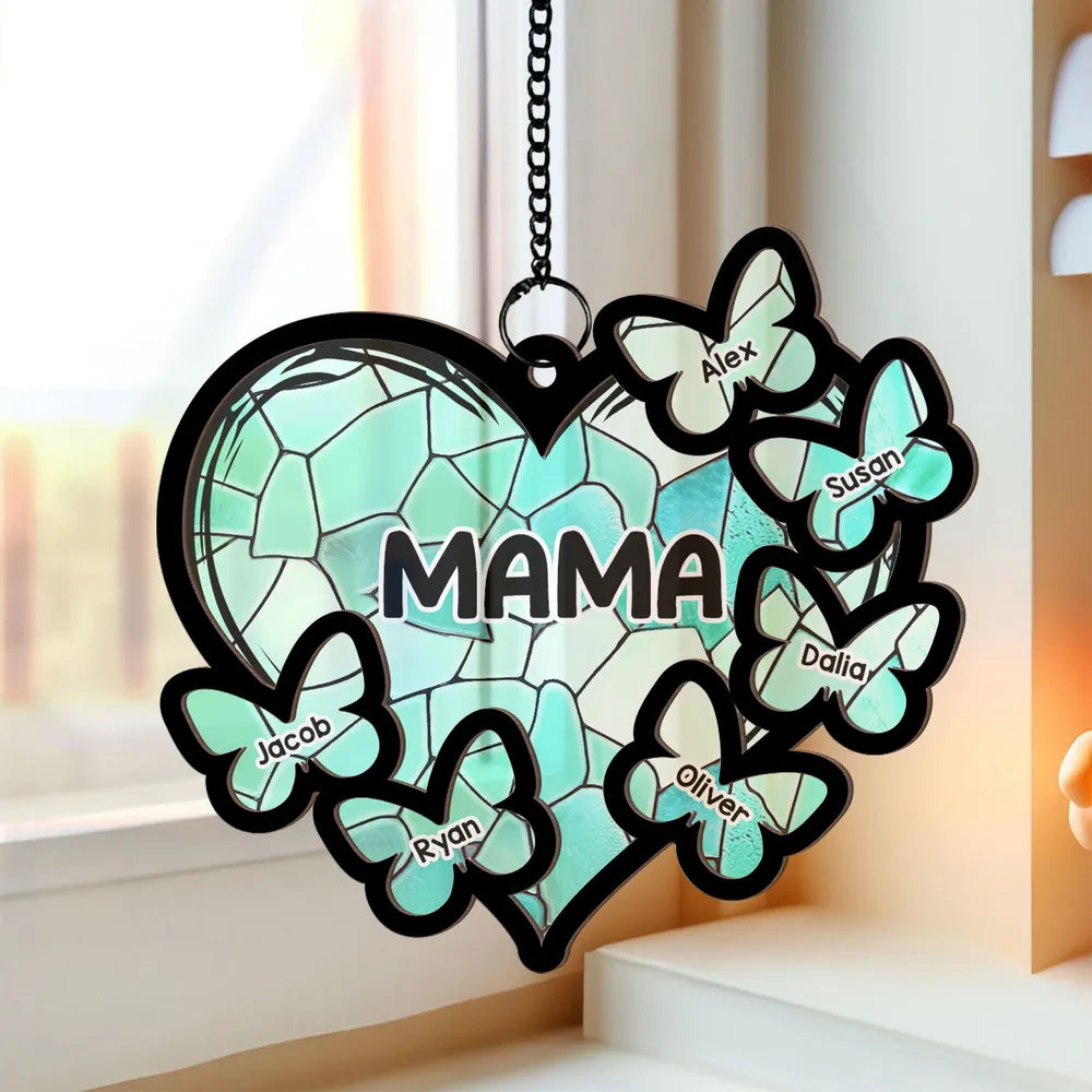 Personalized Heart Sun Catcher for Nana with Butterfly Names - Grandparent Gift Ornament MagicInPrints
