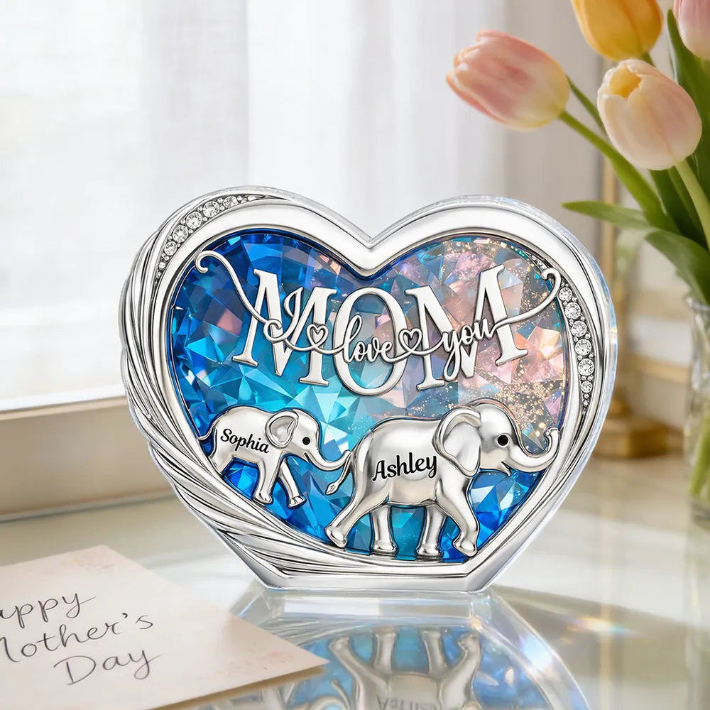 Personalized Heart Crystal Elephant Figurine for Mom - Sentimental Gift Plaque MagicInPrints