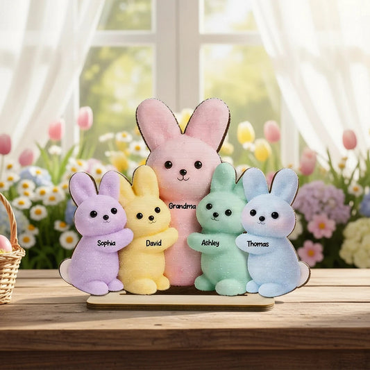 Personalized Family Bunny Figurine Set for Easter - Custom Names Plaque MagicInPrints