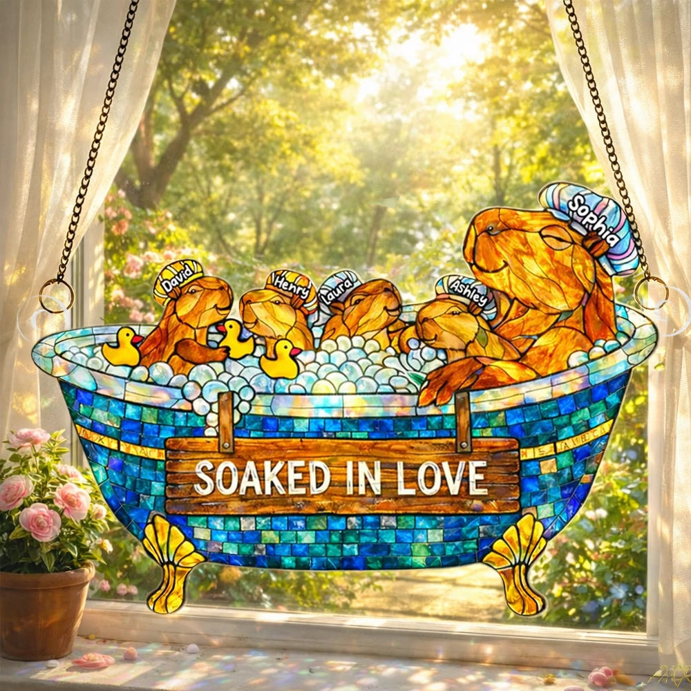 Personalized Capybara Family Sun Catcher - Soaked in Love for Home Decor Ornament MagicInPrints